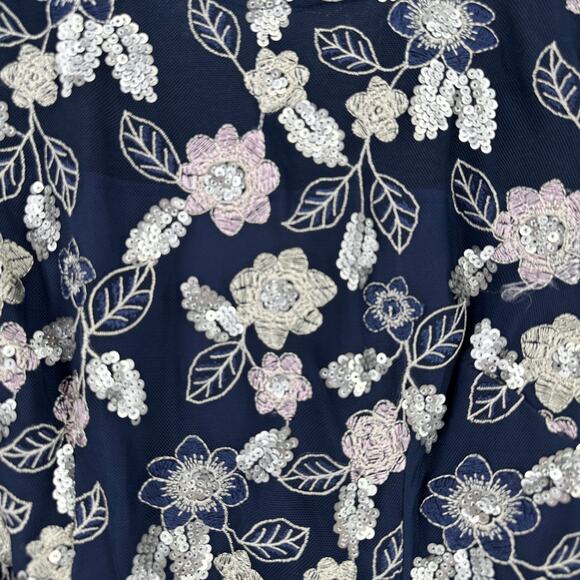 Alex Evenings Stretch Embroidered Floral Sequin Ribbon Belt Top Sz Petite Large - Picture 3 of 7